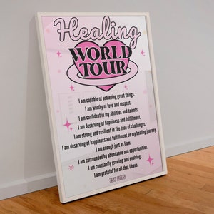 Healing World Tour, Healing Poster, Mental Health Wall Art, Positive Daily Affirmations Wall Art, Bedroom Decor For Women, Office Wall Art
