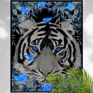 Tiger art print, Jungle illustration, Animal wall art, Safari animals, Tigers poster, Tropical wall decor, Jungle painting, Tiger in Jungle