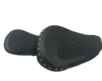 Coprisella personalizzato in Alcantara e similpelle nera con borchie per Honda Shadow 125 – Coprisella di ricambio per motocicletta con cuciture a diamante fatte a mano