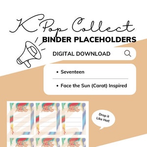 Digital Download | Seventeen Face The Sun Carat Inspired KPop Collect Binder Placeholders Fillers