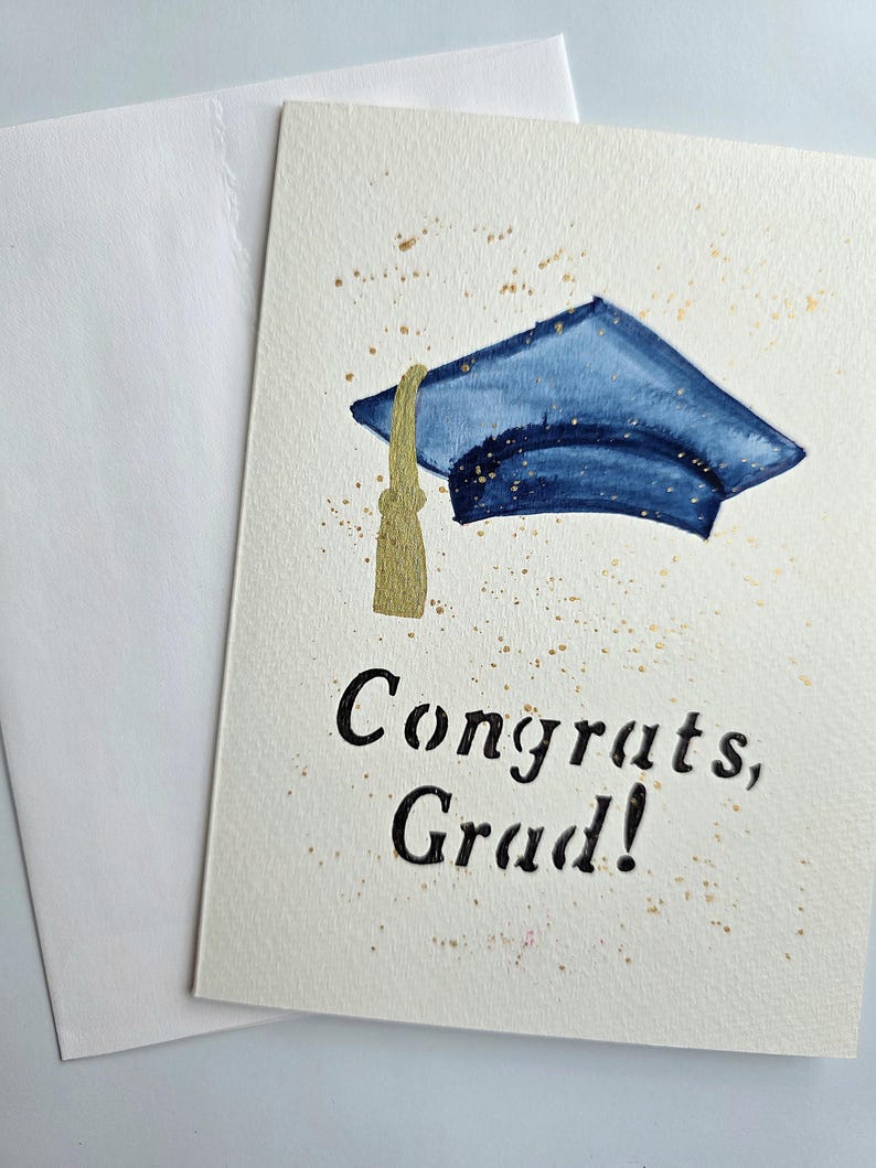 Inside Graduation Cap Original Hand-painted Watercolor Graduation Cap Greeting Card β Blank ...