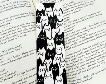 original hand-painted minimalist black and white cat bookmark