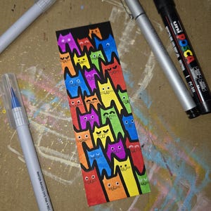 Customizable Colorful Cats Bookmark — Hand-Painted Rainbow Cat Art — Personalized Gift for Cat Lovers — Bright and Fun Bookish Accessory