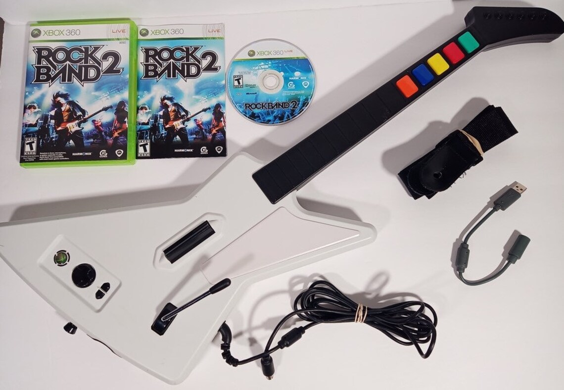 Xbox 360 Guitar Hero Xplorer Guitar Wired Controller Bundle With Rockband Games, Dongle and