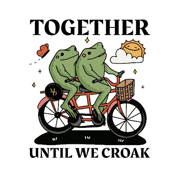 Together Until We Croak, Couple Print, Frog Illustration Png, Anniversary Engagement Valentines Gift Idea, Cute Wall decor, Retro Aesthetic
