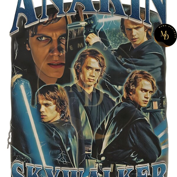 Anakin Skywalker Png | Anakin Skywalker Vintage 90' Design Png | Anakin Skywalker Classic Vintage Bootleg Png | Anakin Skywalker Tee Blue01