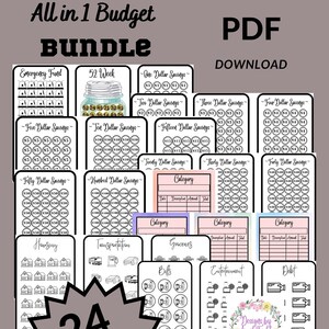 24 Page Budget Bundle. All in one, A6 Savings Challenges ,Trackers and more!!
