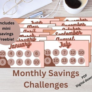 13 savings Challenges. 12 Monthly savings + 1 mini savings challenge Fits a6 Envelope, Binder all size Budgets!!