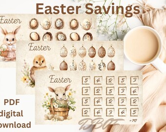 A6 Easter Savings, Bunny, Chick, Lamb. Cash Stuffing