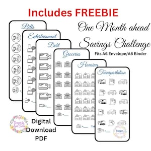 One Month Ahead Savings Challenge. Fits A6 Envelope/A6 Binder. INCLUDES Mini Savings FREEBIE!!!!