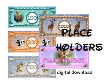 Marcadores de posición / Dinero ficticio / Totalmente financiado. Cualquier moneda