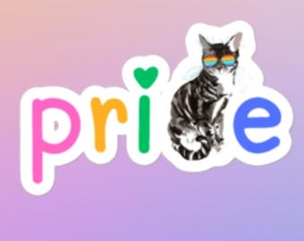 プライドキャットビニールステッカー｜レインボーキャットデカール、LGBTQサポート