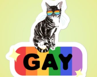 Adesivo per gatto Gay Pride / Adesivo per gatto arcobaleno LGBTQ Kawaii, regalo