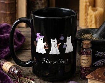 Hiss or Treat Ghost Cat Halloween Coffee Mug