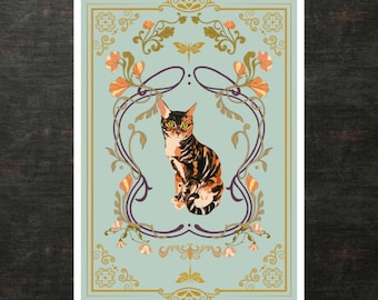 Art Nouveau Tabby Cat Sticker | Vintage Feline Vinyl Decal