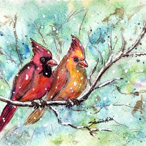 Oiseaux cardinaux rouges, carte de vœux, produit physique envoyé,