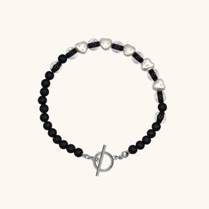 Stainless Steel Toggle Cute Pearl Black Bracelet by Somese • Handmade Pearl and Beaded • Y2K Summer Bracelet • RB10002