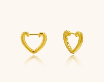 Lovely Heart Hoop Earrings by Somese • Handmade Brass Hoop • 14k Gold Over Brass • Wire Lock Earrings • RE10019