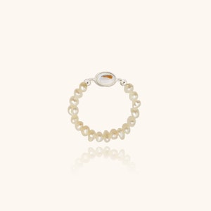 Sterling Silver Fresh Water Pearl Stretch Opal Ring by Somese • Silver 925 Fresh Water Pearl Bead Ring • Minimalist Ring • SR10003