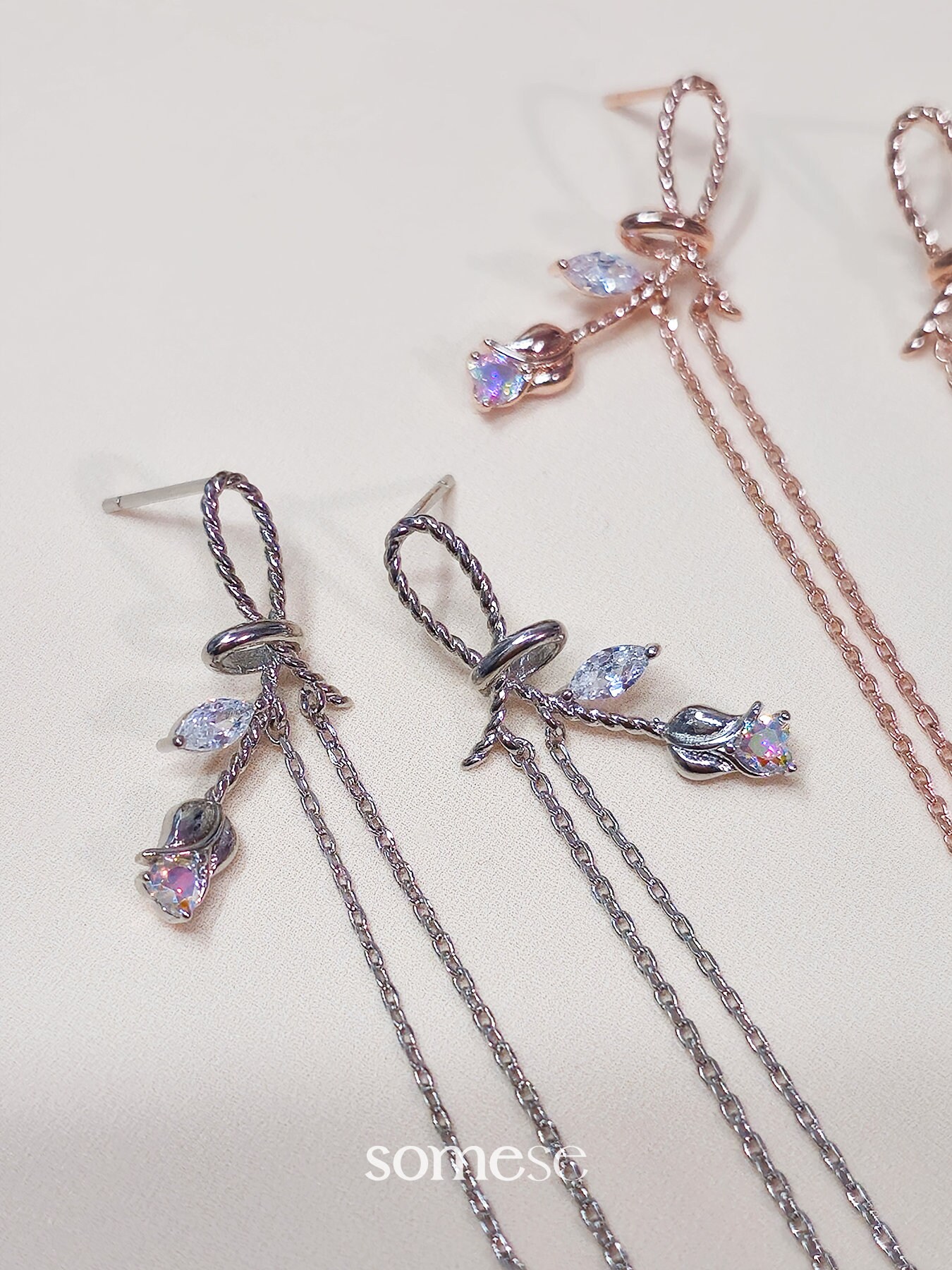 crystal ribbon chain earrings – tanakadaisuke
