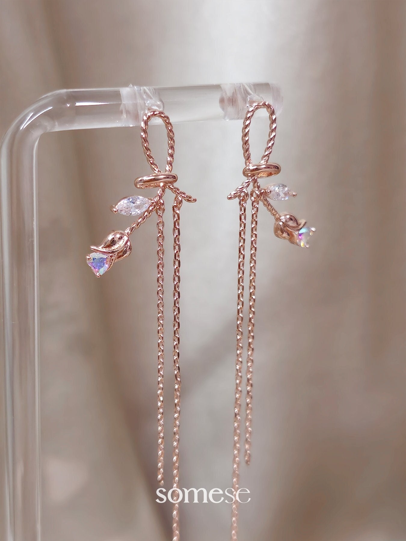 crystal ribbon chain earrings – tanakadaisuke