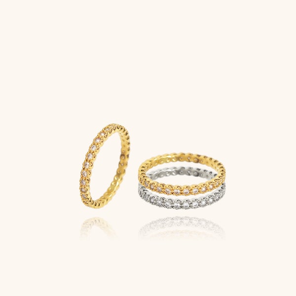 Dainty Midi Pinky Pave Ring by Somese • 14k Gold Over Brass • Made in Korea • Minimalist Ring • RR10008