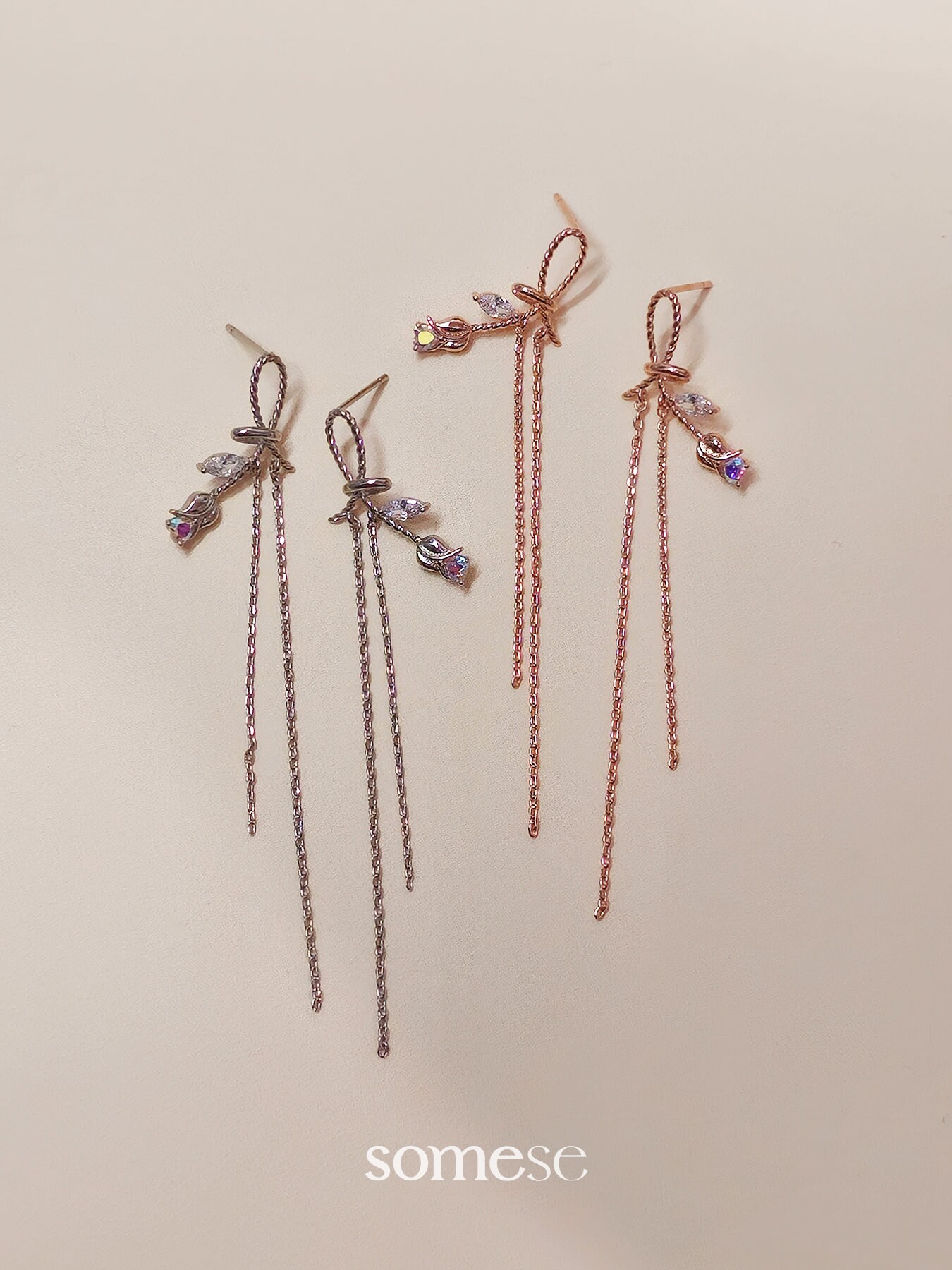crystal ribbon chain earrings – tanakadaisuke
