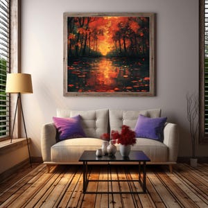 Autumn Landscape Wall Art, AI Art Download, Impressionist Nature & Digital Fall River Decor