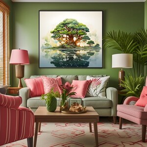 Digital Tree Wall Art, Stylized Tree Print, Modern Landscape Decor, Nature Illustration, Printable Download, Home Decor
