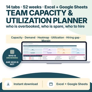 Resource Capacity Planning Spreadsheet Excel Google Sheets Team Utilization Tracker Allocation Heatmap Hiring Gap Agency Consulting PMO