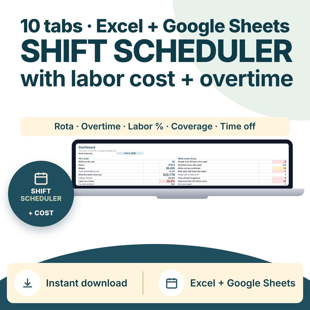 Employee Daily Rota Employee Shift Scheduler Spreadsheet, Staff Rota With Labor Cost ...