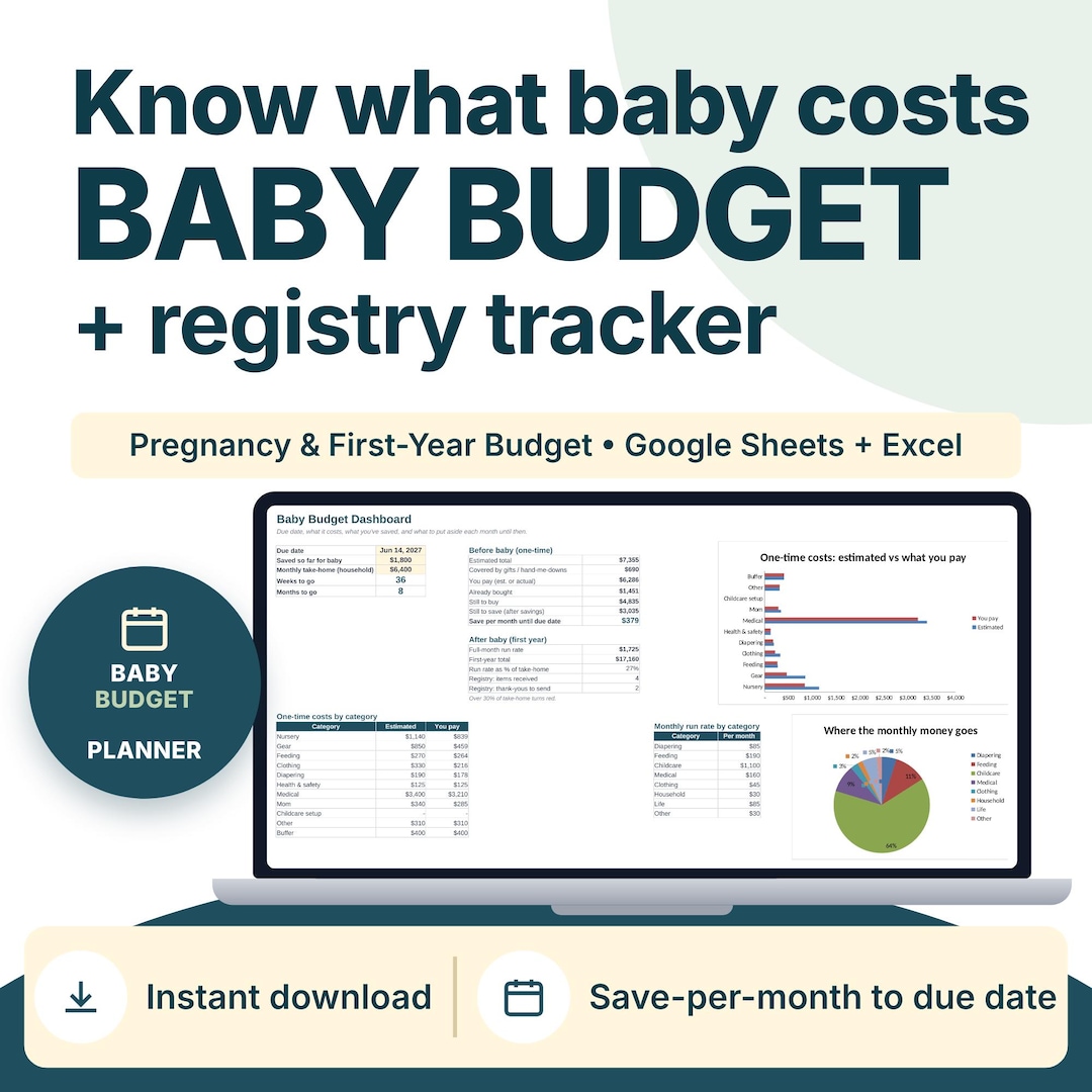 Baby Budget Spreadsheet, Pregnancy Planner and First Year Costs, Baby ...