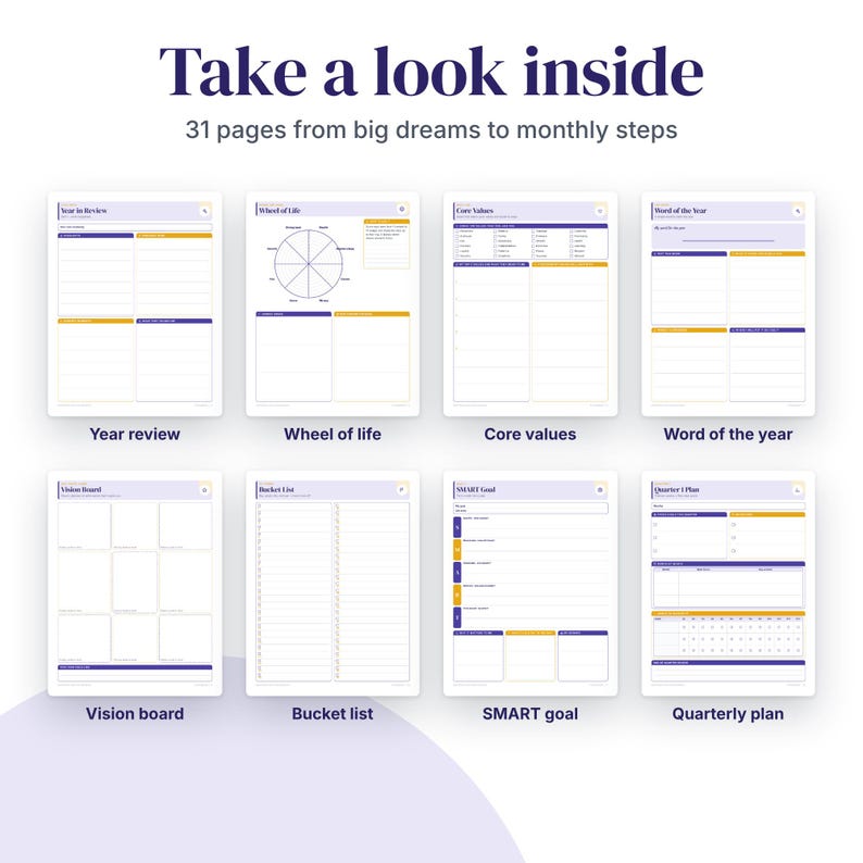 Smart Contact Paper File Goal Planner Printable, Vision Board Workbook, SMART Goals, Wheel of ...