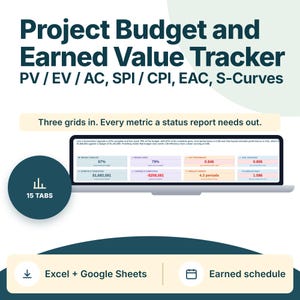 Earned Value Spreadsheet Excel Google Sheets EVM Tracker Project Budget CPI SPI Earned Schedule S Curve Cost Forecast Project Control
