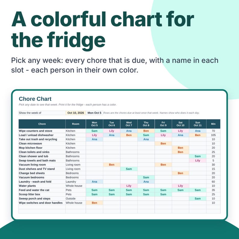 Cleaning Schedule and Chore Chart, Kids Chore Rotation, Family Cleaning ...