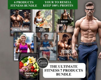 Pacchetto di prodotti per il fitness definitivo MRR PLR / Modello Canva / Elenchi di controllo, Guide di allenamento per la maratona, Perdita di peso, Snack ad alto contenuto proteico, Tracker