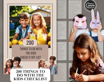 200 Kids Activities Ebook | PLR Checklists, Canva Template (DFY)