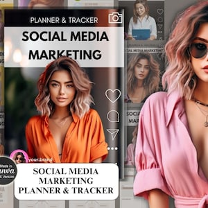 Social Media Marketing Planner Tracker & Workbook mit Master Wiederverkaufsrecht | Done-for-you Social Media Vorlagen | Canva Template PLR MRR