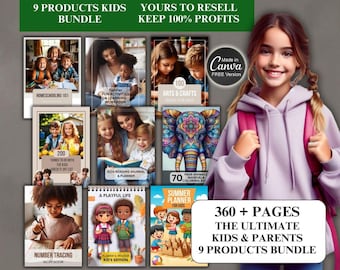Bundel met Ultimate-producten voor kinderen: MRR | Canvassjabloon | Productenbundel voor kinderen en ouders, kinderen | Dagboeken voor ouders, dagboektrackers PLR MRR