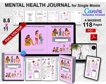 PLR Mental Health Journal for Single Moms Printable PDF FULL Colour + canva Template Included