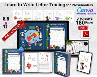 Preschool Letter Tracing Learn To Write Kdp Book + Covers + Canva Templates