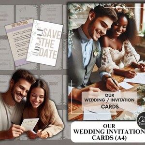 Tarjetas de invitación de boda A4 / Tarjetas de invitación de boda A4 con derechos de reventa maestra / Tarjetas de boda A4 PLR listas para usar DFY