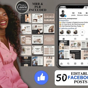 50 bearbeitbare Facebook-Postvorlagen mit Master-Wiederverkaufsrechten | Done-for-you Social Media Vorlagen | Canva Facebook Templates PLR MRR DFY