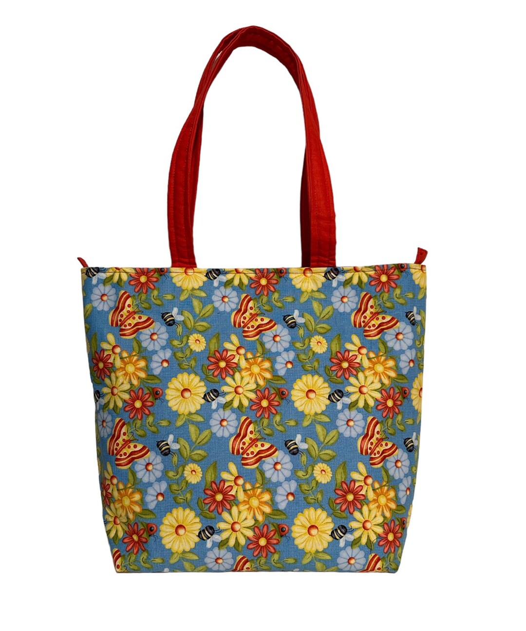 Butterfly Recessed Zipper Tote Bag / Colorful Flowered Tote Etsy