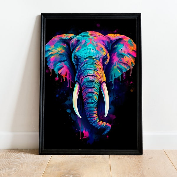 Vibrant Elephant PRINTABLE ART Elephant Print Download Elephant Poster Wildlife Gifts Animals Wall Decor Animal Painting Colorful Elephant