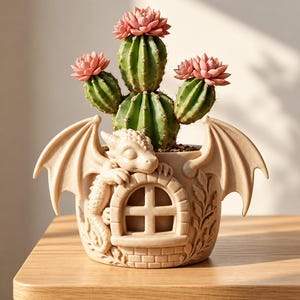 Maceta para suculentas con forma de bebé dragón durmiendo, impresa en 3D, maceta de dragón fantástica con alas, linda decoración para jardín de hadas, maceta única para cactus.