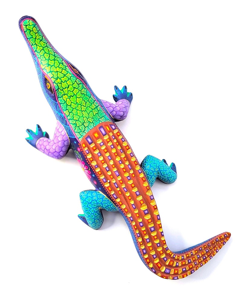 Alebrije Crocodile hand carved and hand painted sculpture with artist signature from Oaxaca, MX item CDJ30003 image 5
