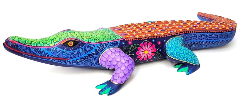 Alebrije Crocodile hand carved and hand painted sculpture with artist signature from Oaxaca, MX item CDJ30003 image 1