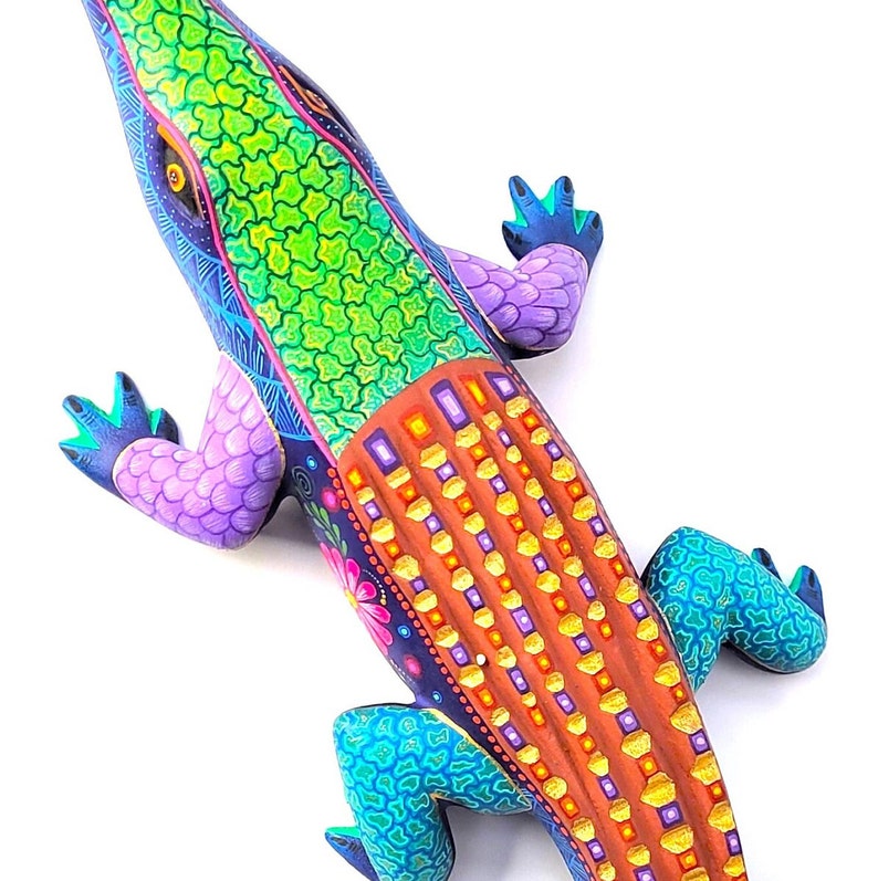 Alebrije Crocodile hand carved and hand painted sculpture with artist signature from Oaxaca, MX item CDJ30003 image 6