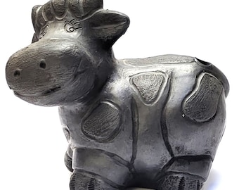 Unique Handcrafted Black Clay Cow Pencil holder: A Novelty from Oaxaca's Artistic Tradition item # MGN60002